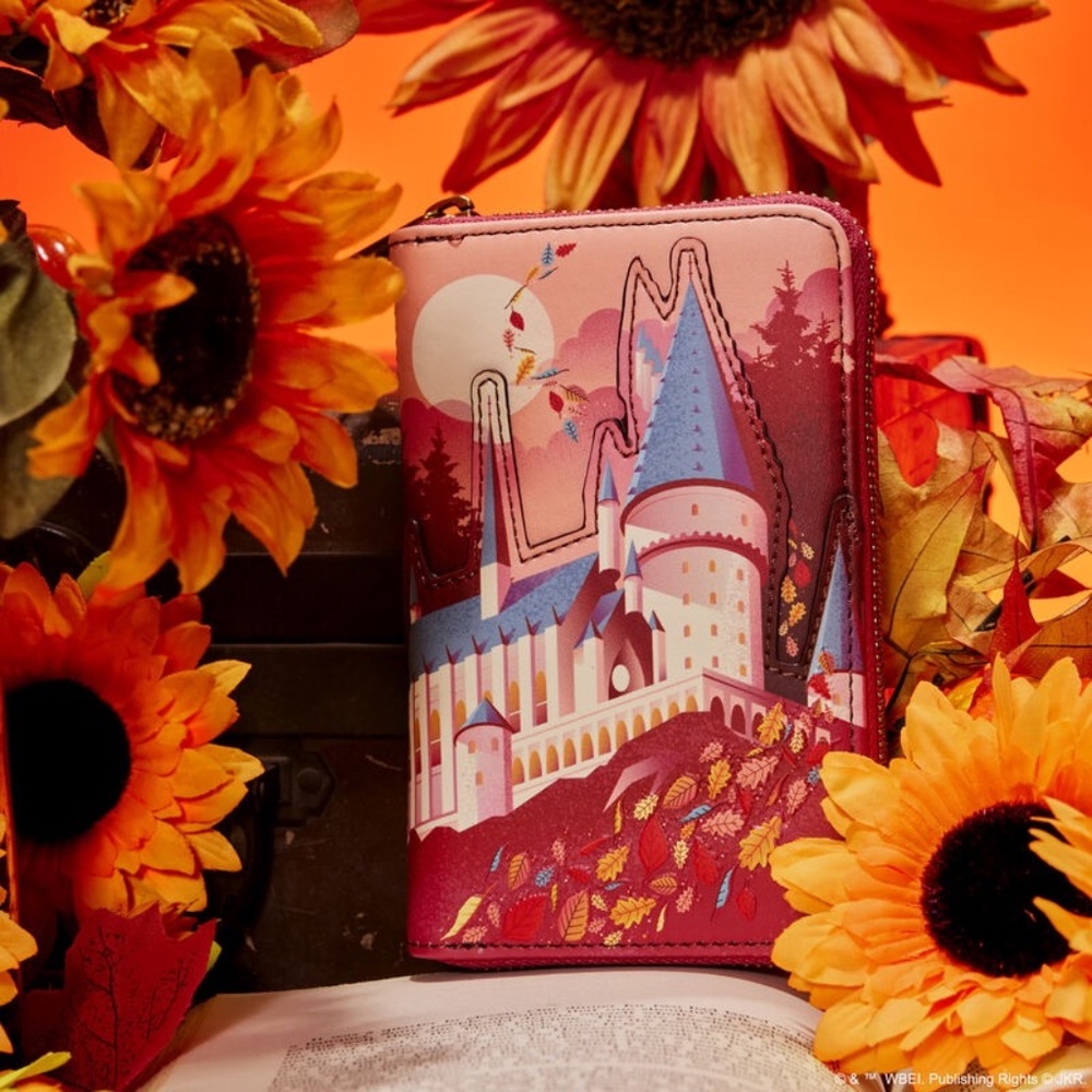 Harry Potter Hogwarts Fall Leaves Zip Around Wallet NWT